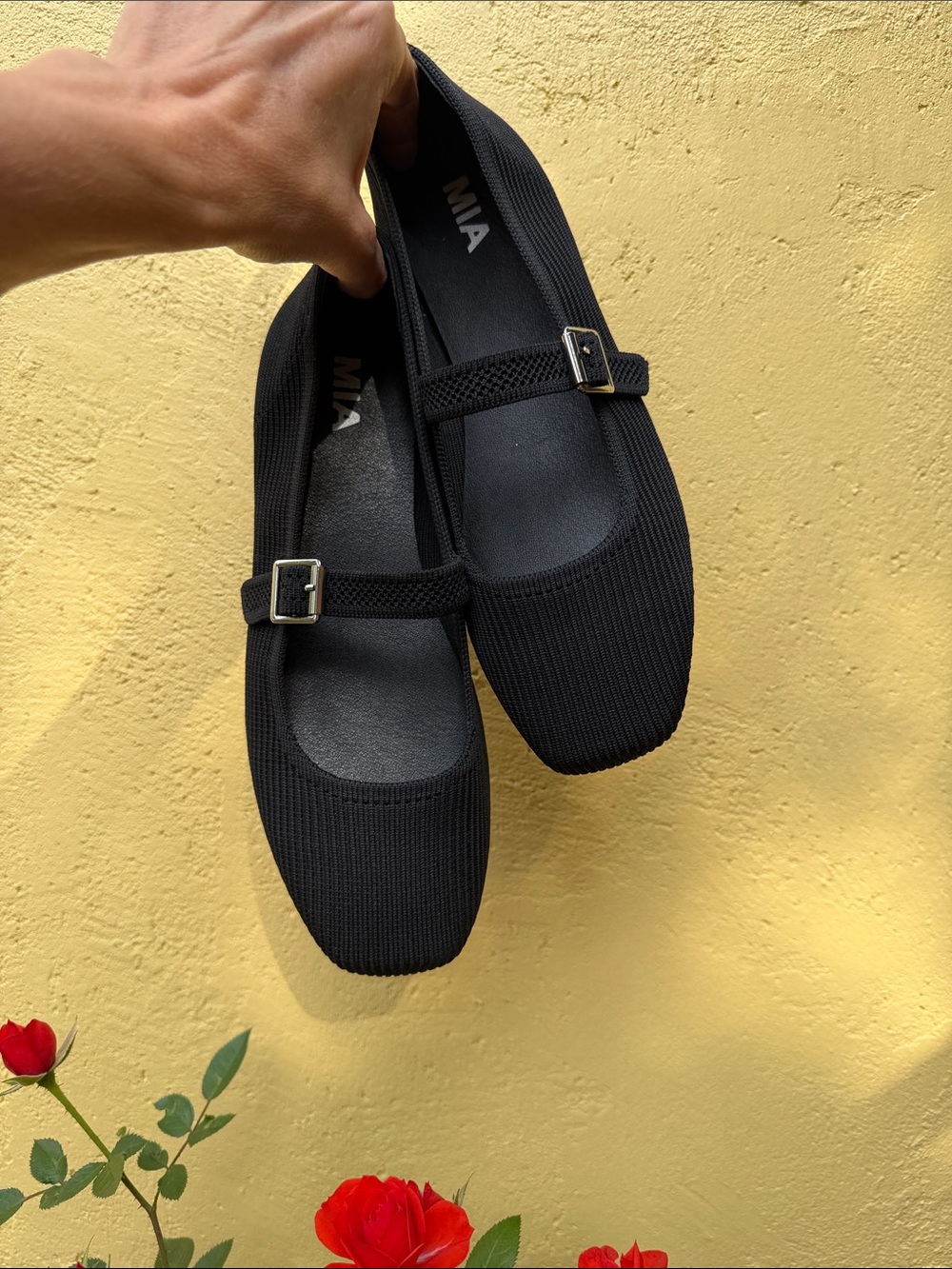 MIA Black Knit Mary Jane Flats with Buckle